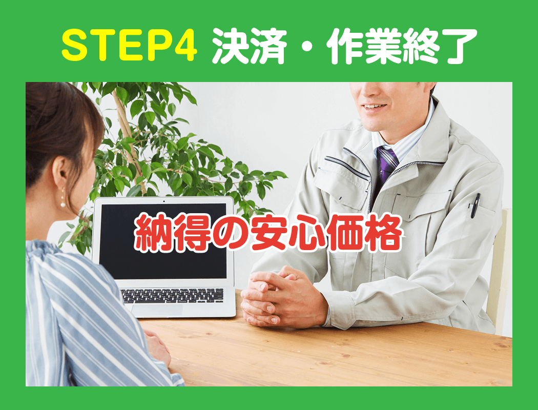 STEP4.　決済・作業終了（納得の安心価格）